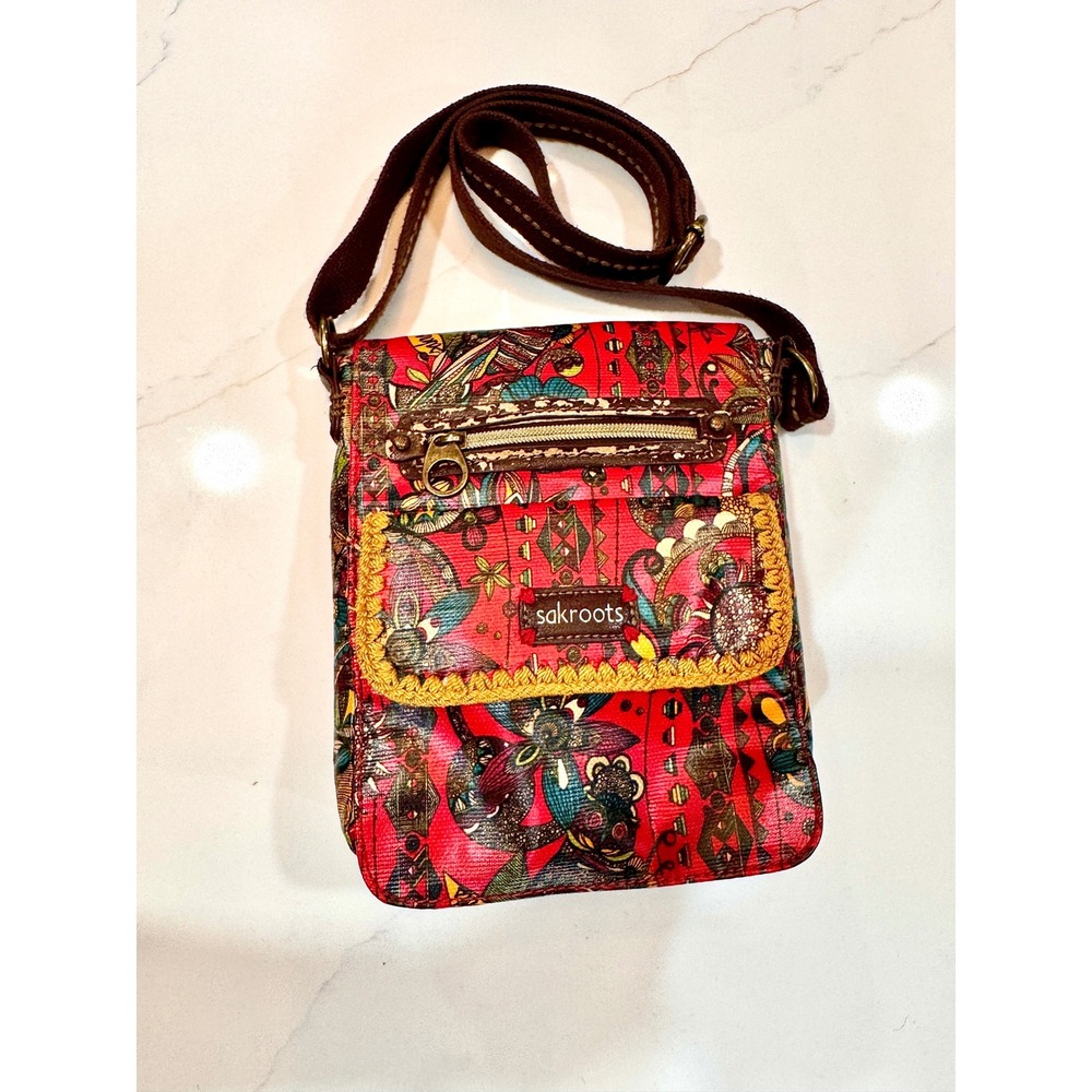 Sakroots Small Flap Messenger Crossbody Bag Red Boho Print 0614_AC SM FLAP MSGR